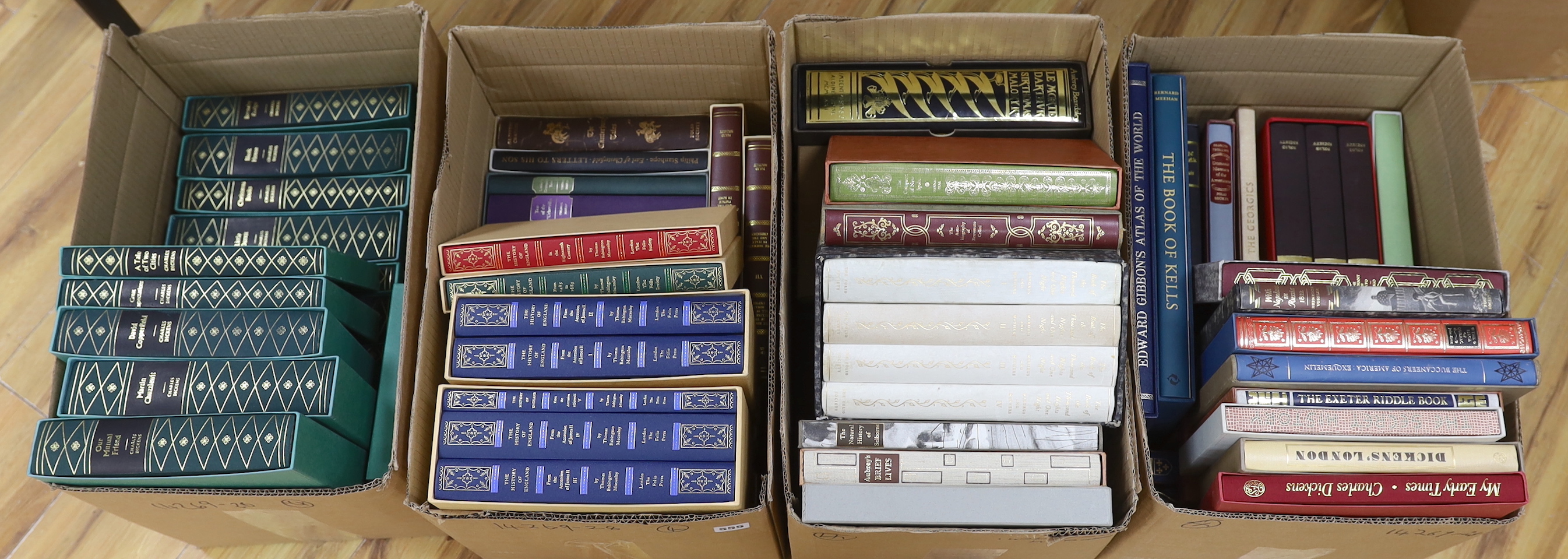 A quantity of Folio Society books in slip cases including ‘The book of the thousand nights and one night’, volumes I-IV and ‘The history of the decline and fall of the Roman Empire’, volumes I-VIII